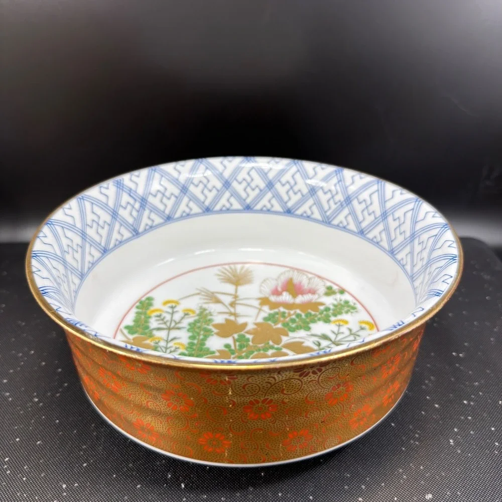 Japanese Imari‎ Porcelain Bowl Dish Gold Orange Floral Gilded Centerpiece Marked